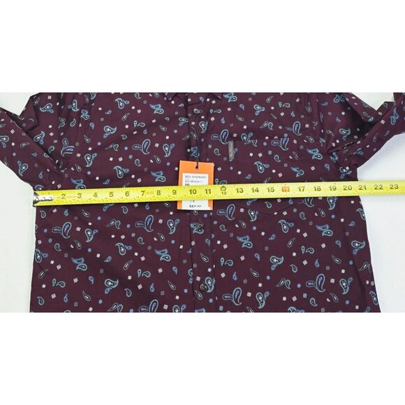 Ben Sherman Size Small Mens Burgundy Blue Paisley Button Down Logo Tag Shirt NWT - Picture 3 of 11